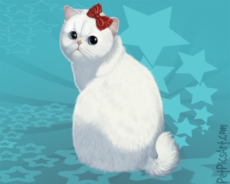 Белый кот нарисованный