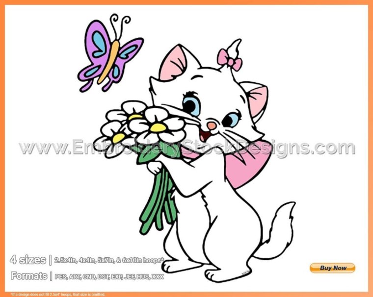 Мультяшный кот с цветами