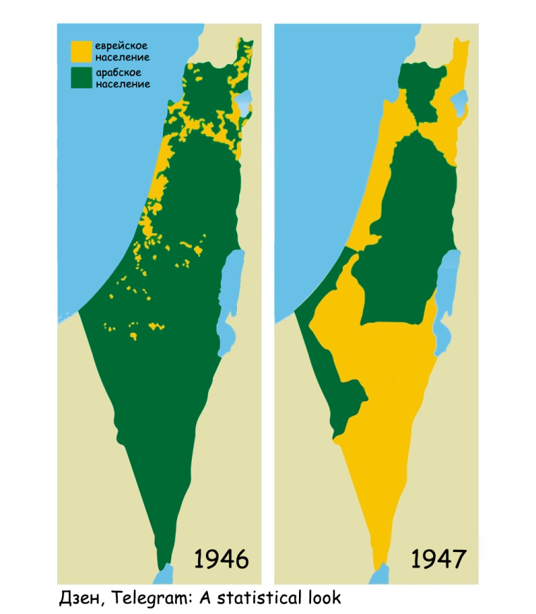 Палестина до Израиля на карте 1947