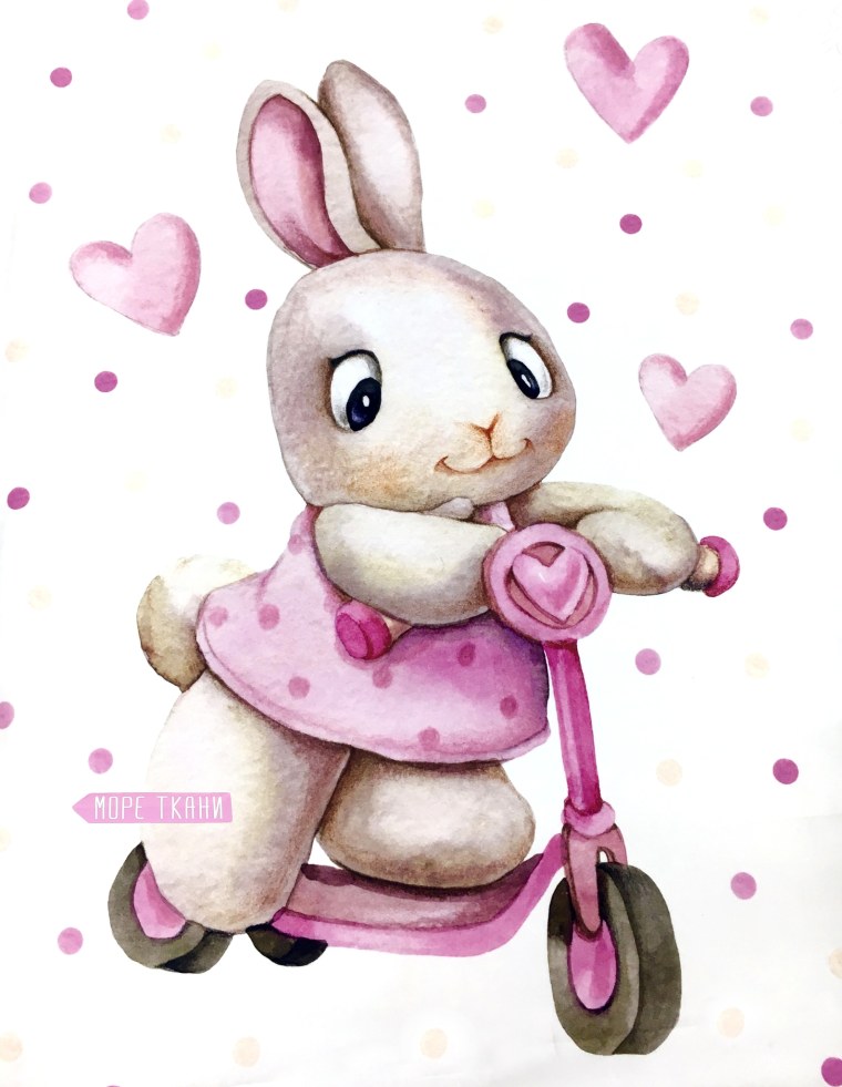 Зайчик с сердечком акварель