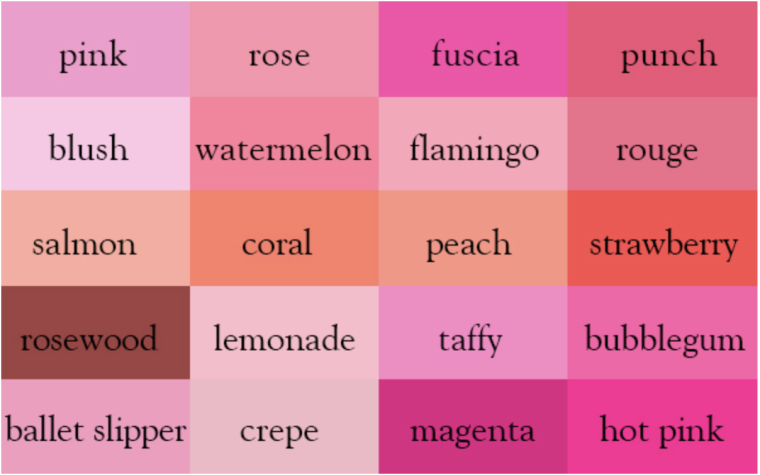 Розовые цвета названия
