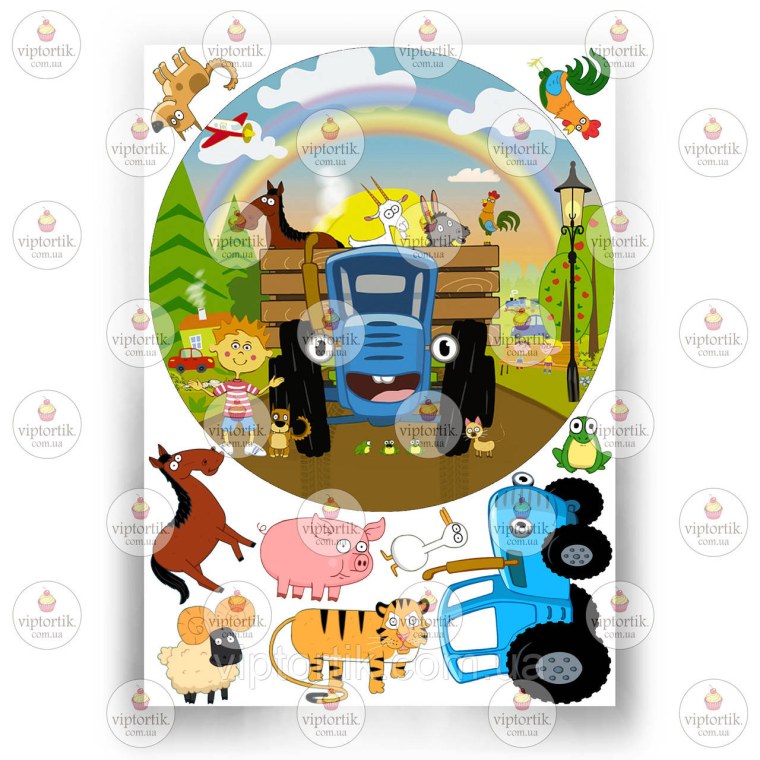 Вафельная печать синий трактор