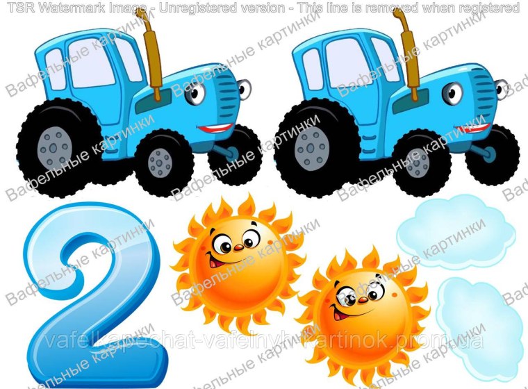 Синий трактор на сахарной бумаге