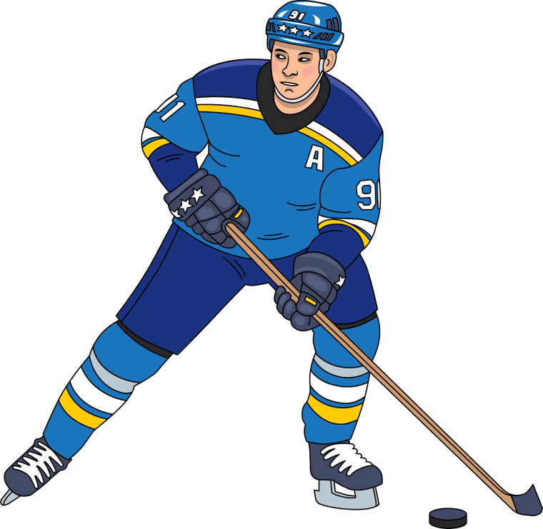 Хоккеист с клюшкой на белом фоне