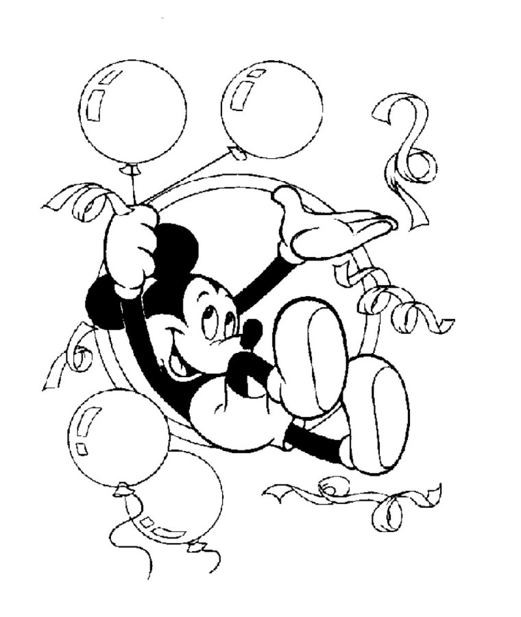 Микки Маус с днем рождения раскраска