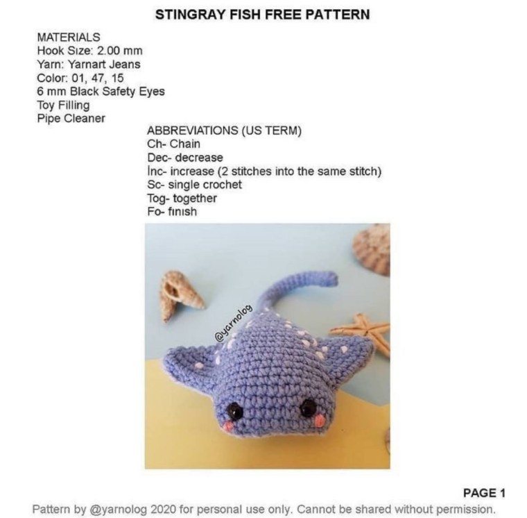 Скат схема вязания крючком