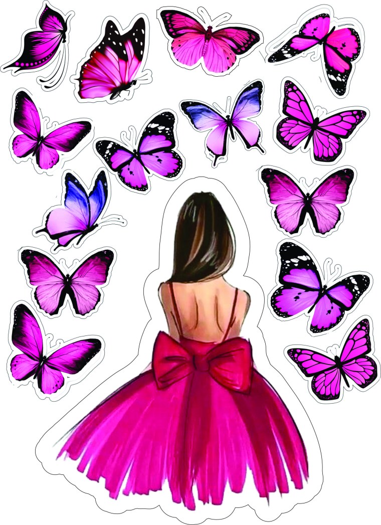 Девочка с бабочками для печати на вафельной бумаге