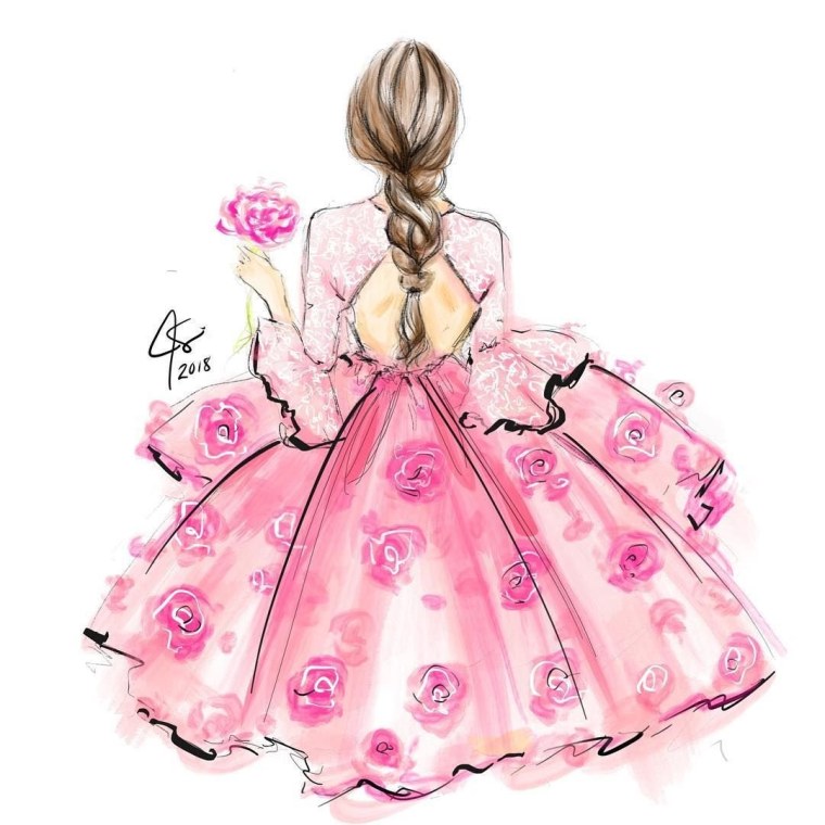 Девушка нарисованная в розовом платье