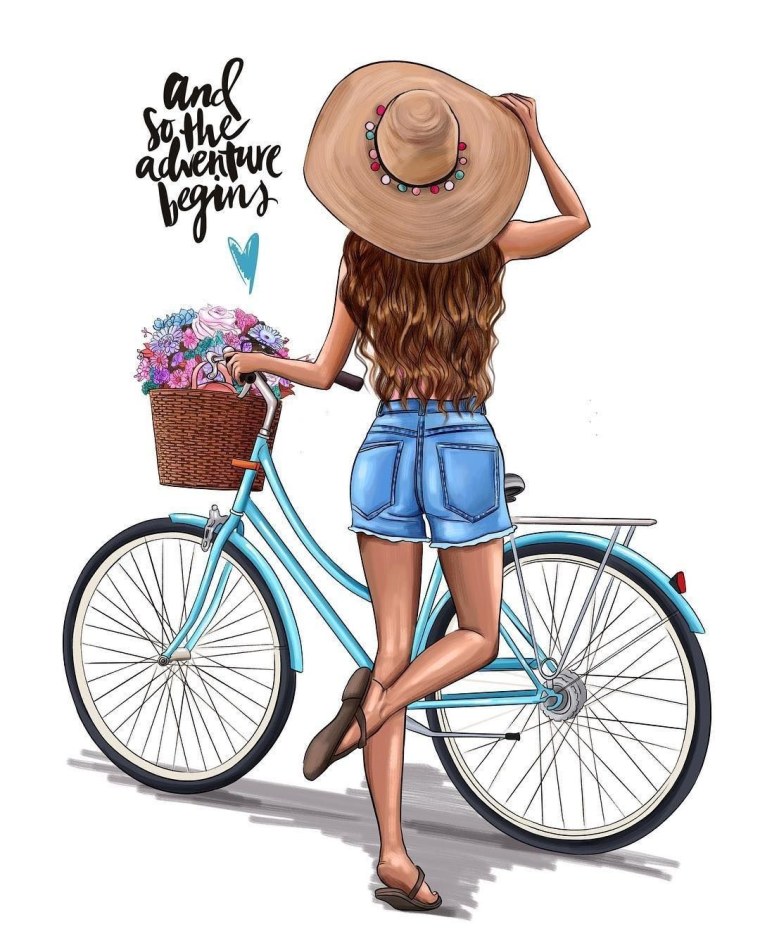 Рисованные девочки на велосипеде