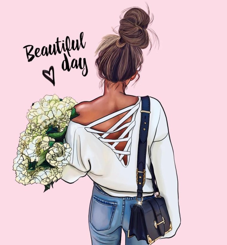 Нарисованная девушка со спины