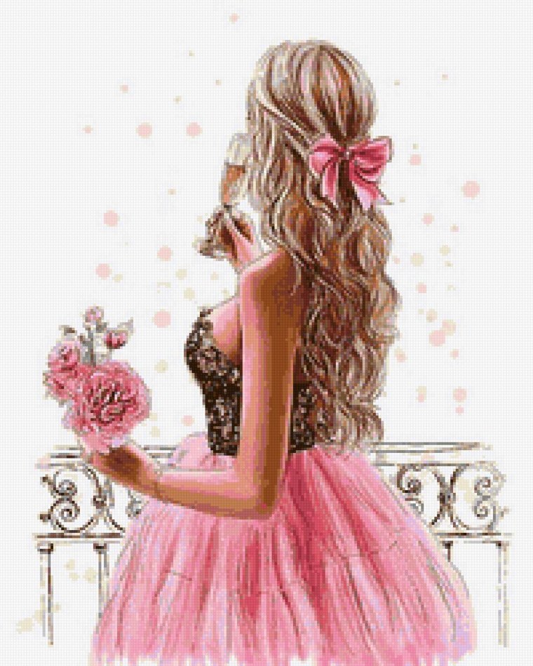 Девушка нарисованная в розовом платье