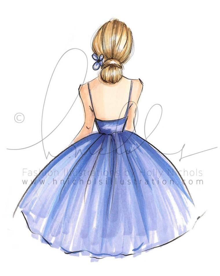 Девушка в платье сзади рисунок