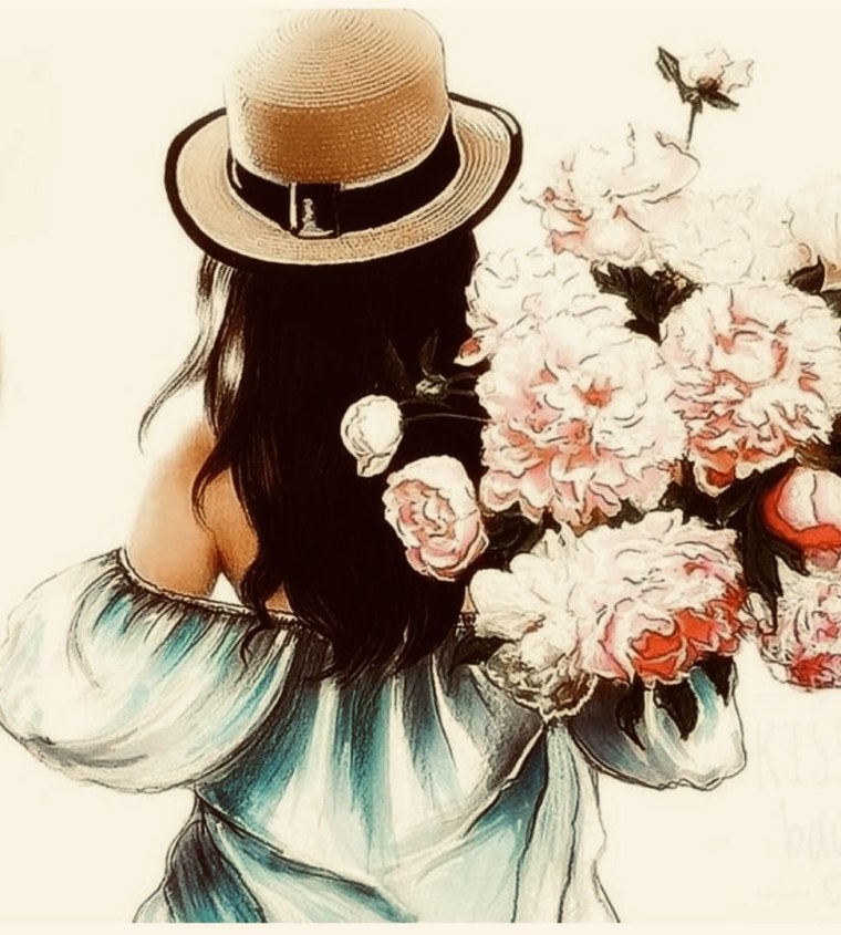 Девушка с букетом рисунок
