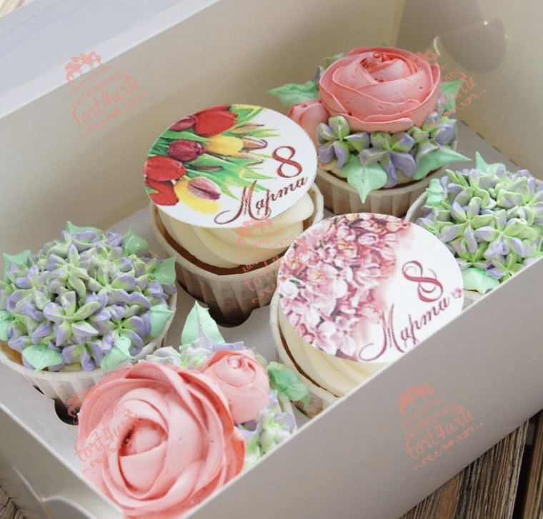 Капкейки на 8 марта с фотопечатью