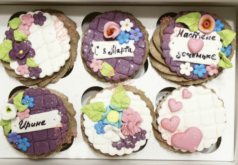 Сахарная печать для капкейков на 8 марта