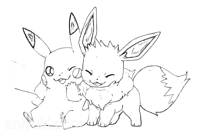 Иви и Пикачу любовь раскраска