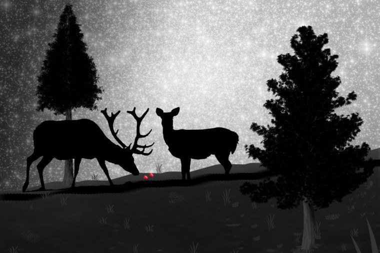 Пейзаж с силуэтом оленя