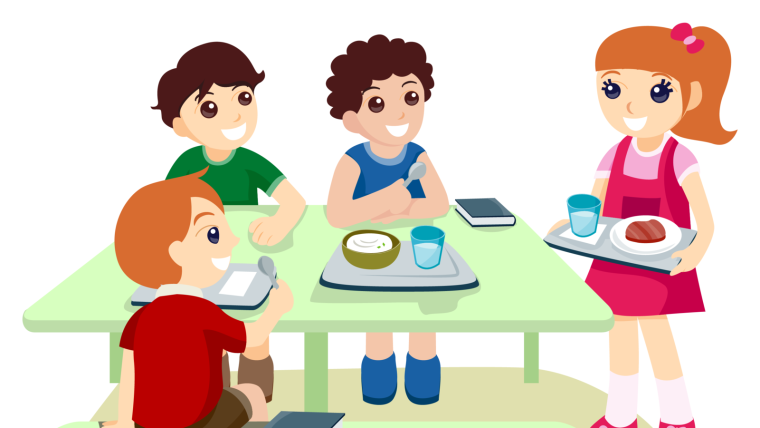Дети обедают в школе рисунок