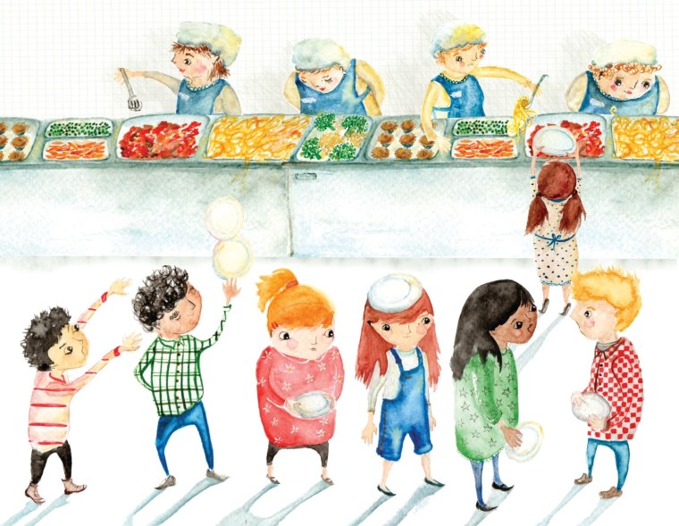 Дети в очереди в столовой в школе