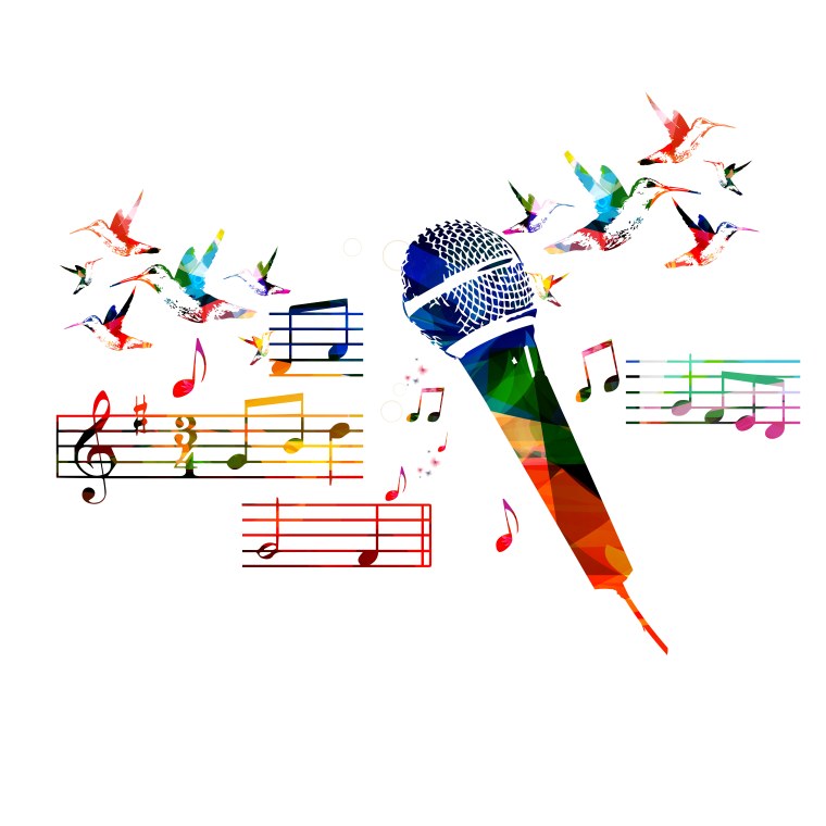Микрофон с нотами вектор