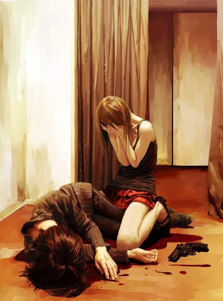 Парень на коленях арт аниме