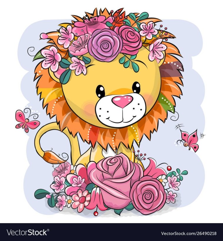 Львенок с цветами