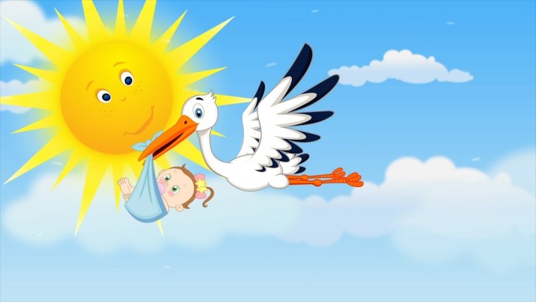 Аист несет малыша