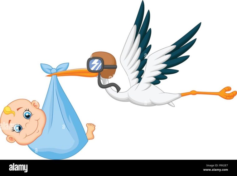 Аист несет ребенка на прозрачном фоне