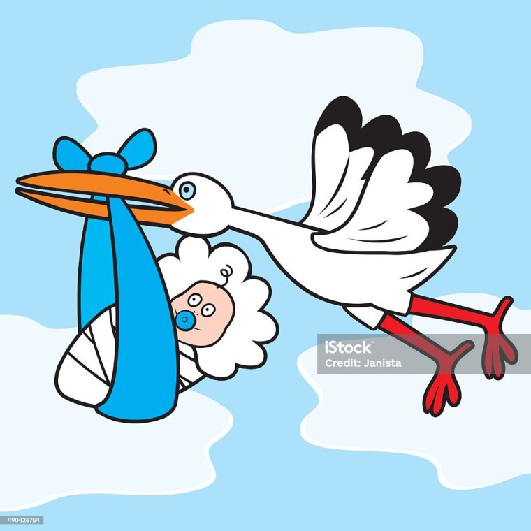 Аист с младенцем мальчиком