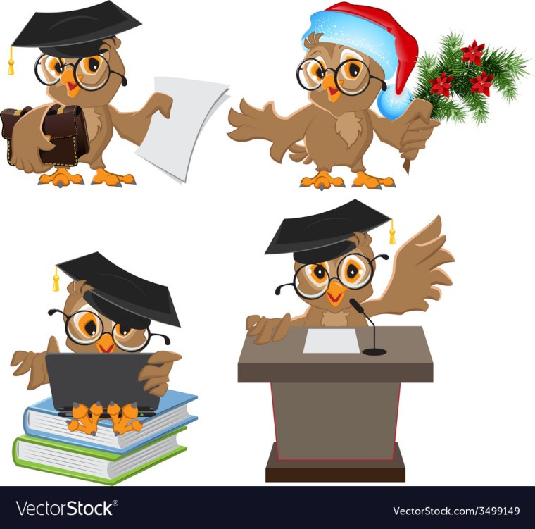 Умная Сова на книгах в шапочке