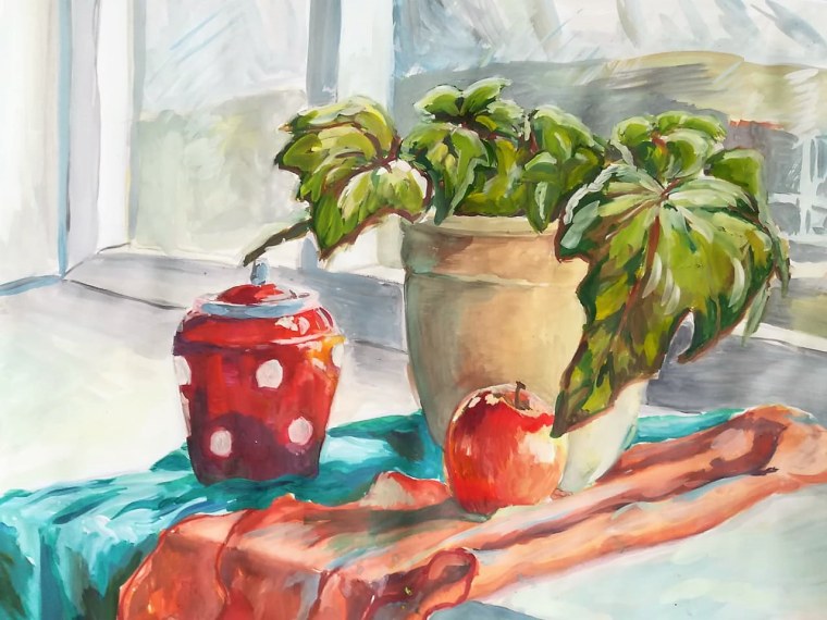 Натюрморт на подоконнике гуашью