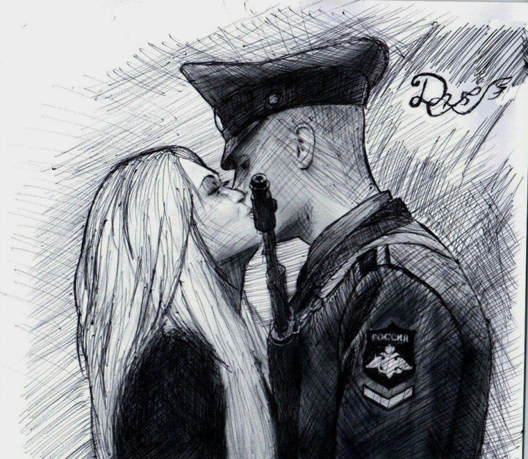 Солдат и девушка рисунок карандашом