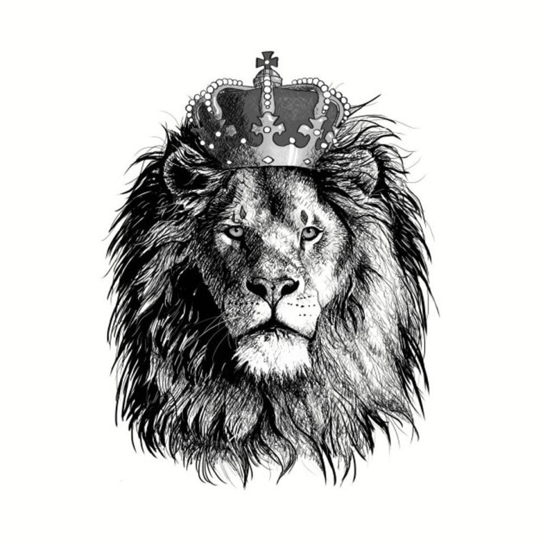 Лев с короной черно белый