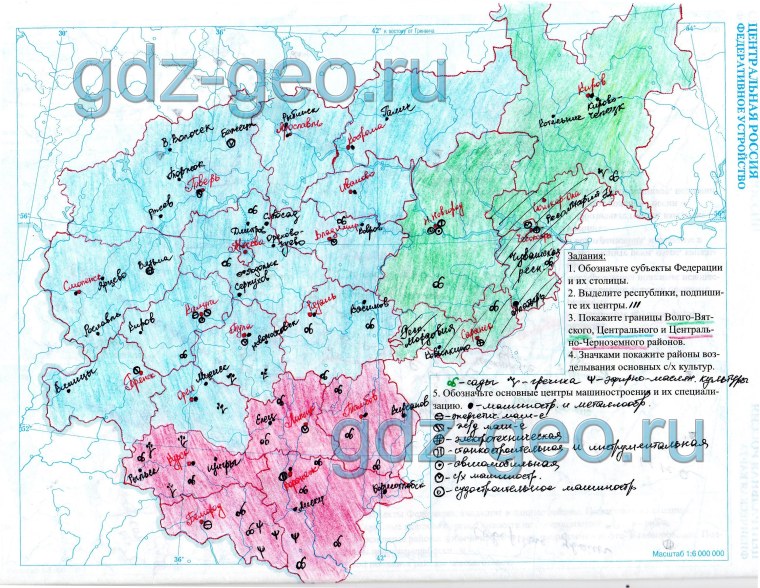 Субъекты центрального района России на контурной карте
