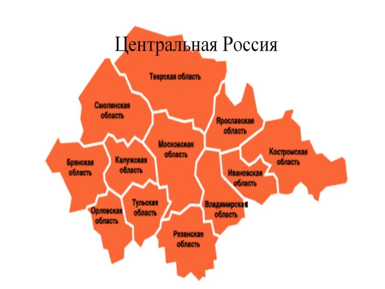 Состав центрального района России на карте