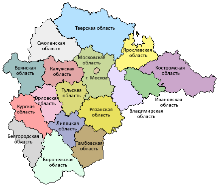 Карта центрального федерального округа России