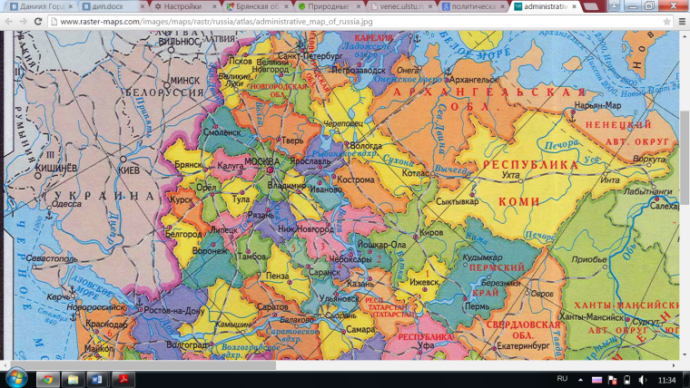 Карта РФ С областями европейская часть России