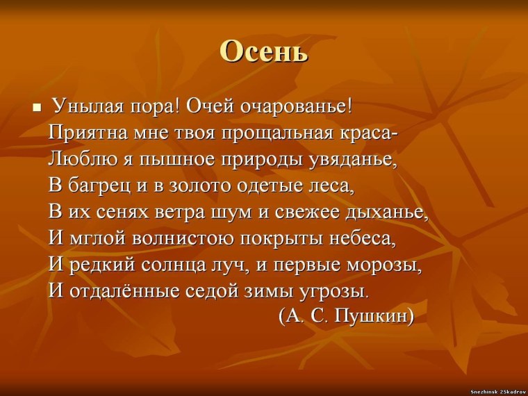 Стих Пушкина унылая пора очей очарованье
