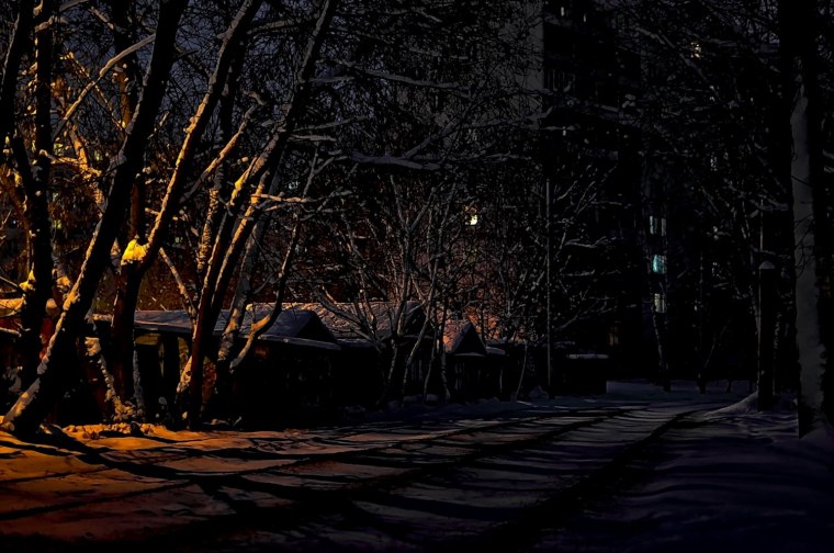 Зима ночь город