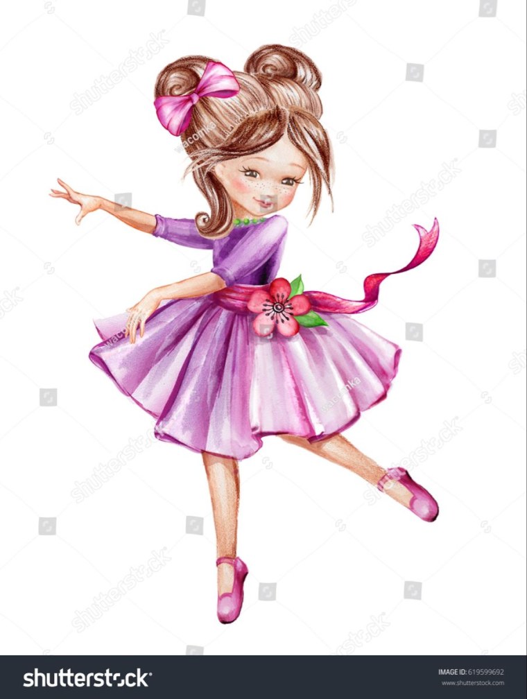 Мультяшная девочка в розовом платье