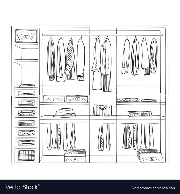 Одежда в гардеробной скетч