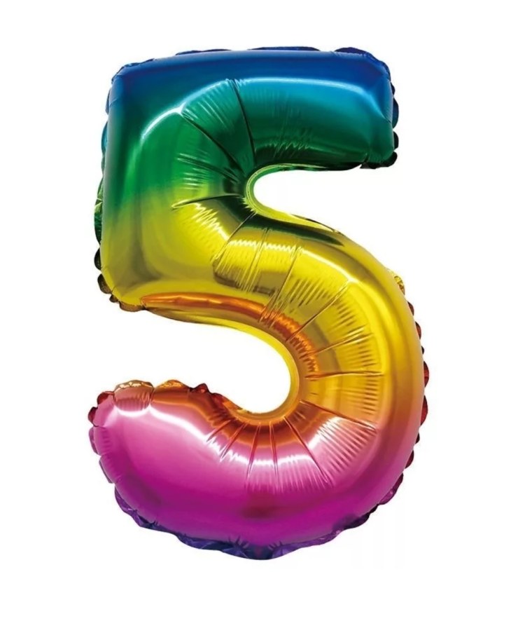 Цифра 5 Радуга фольгированная шары