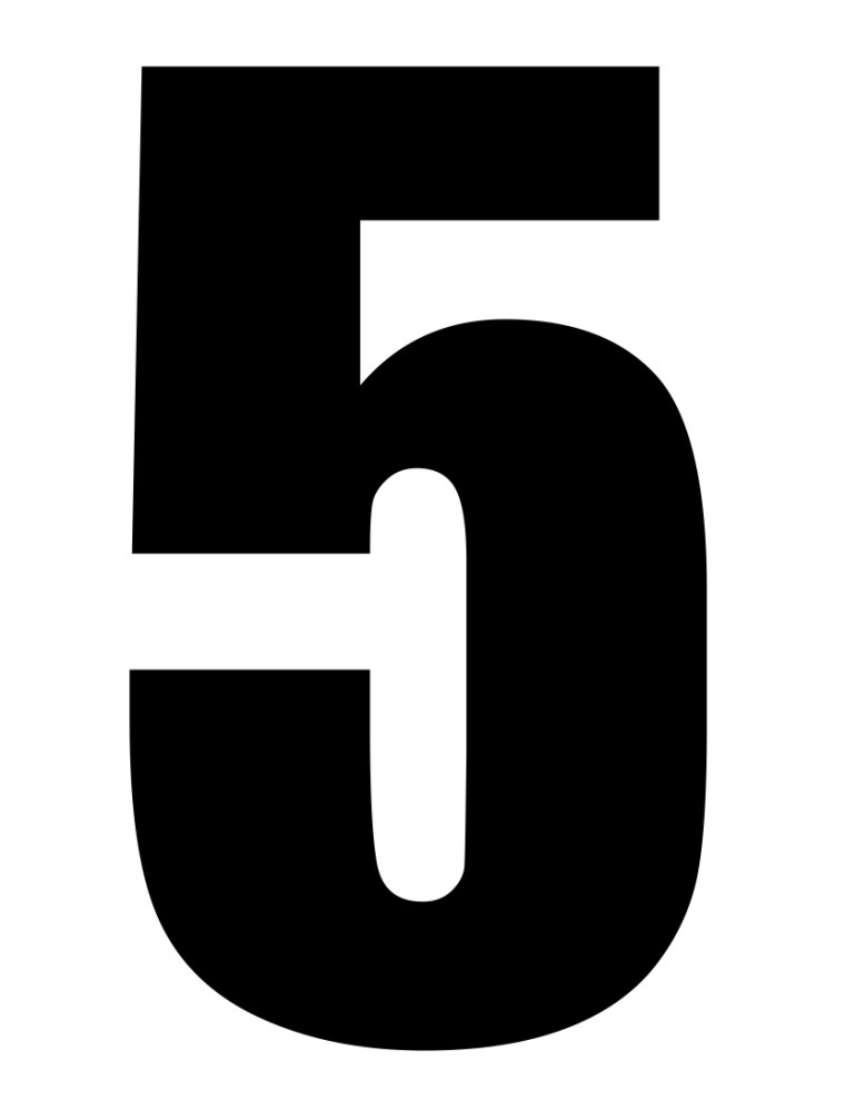 Цифра 5 черная на белом фоне