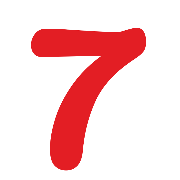 Цифра 7 красная на белом фоне