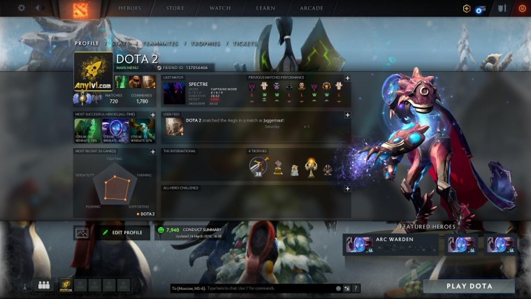 Скрин профиля дота 2