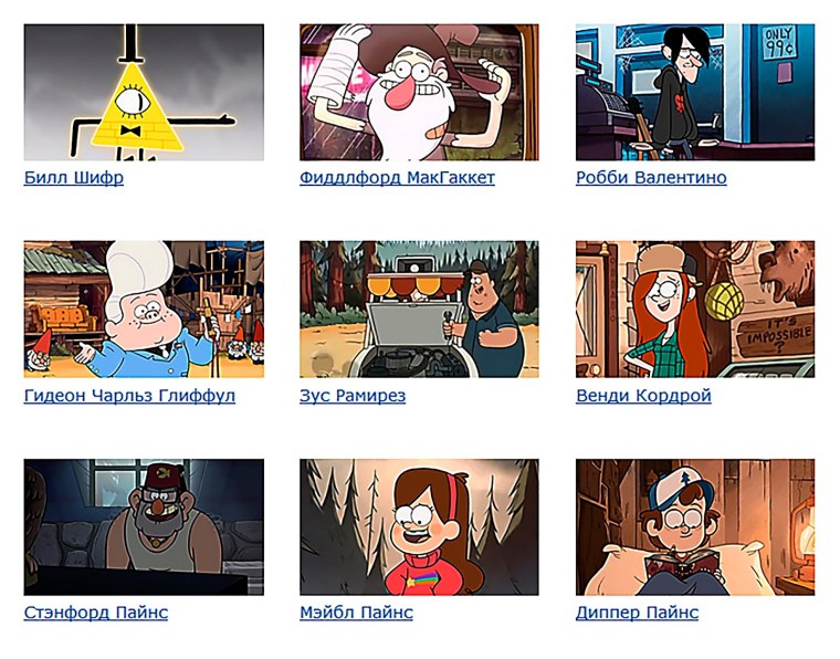 Имена всех героев из Гравити Фолз