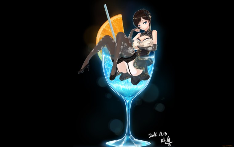 Аниме девушка с бокалом