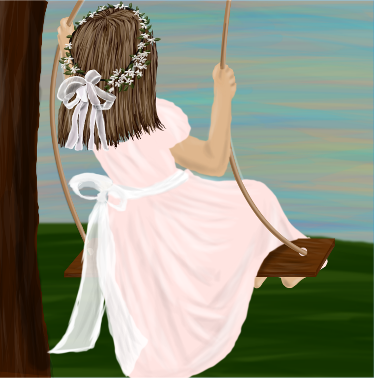 Девочка на качелях иллюстрация