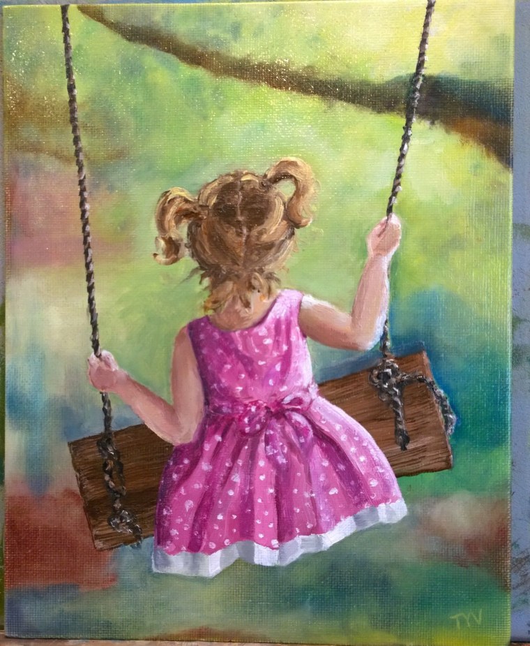 Девушка на качелях живопись
