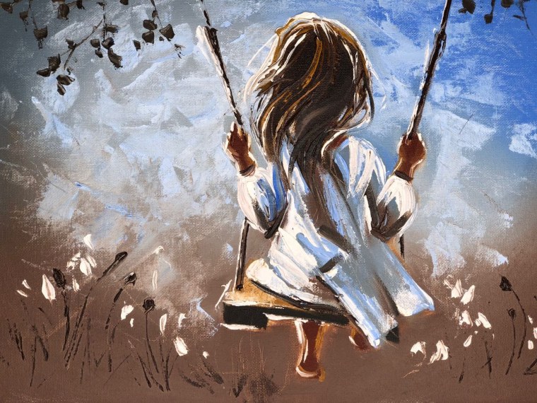 Девушка на качелях арт